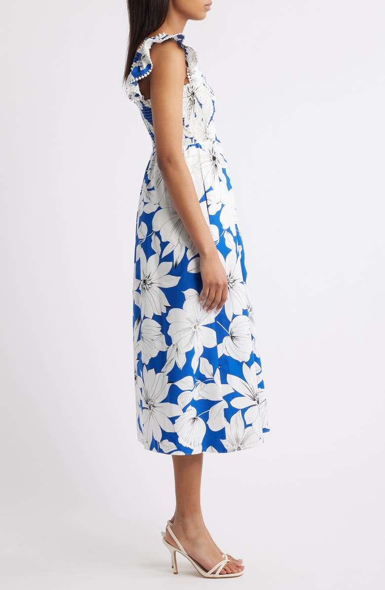 Anne Klein Smocked Ruffle Sundress, Alternate, color, Palace Blue Multi