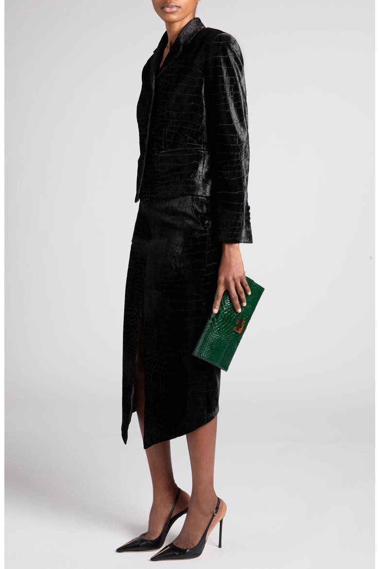 Croc Jacquard Velvet Jacket, Alternate, color, BLACK