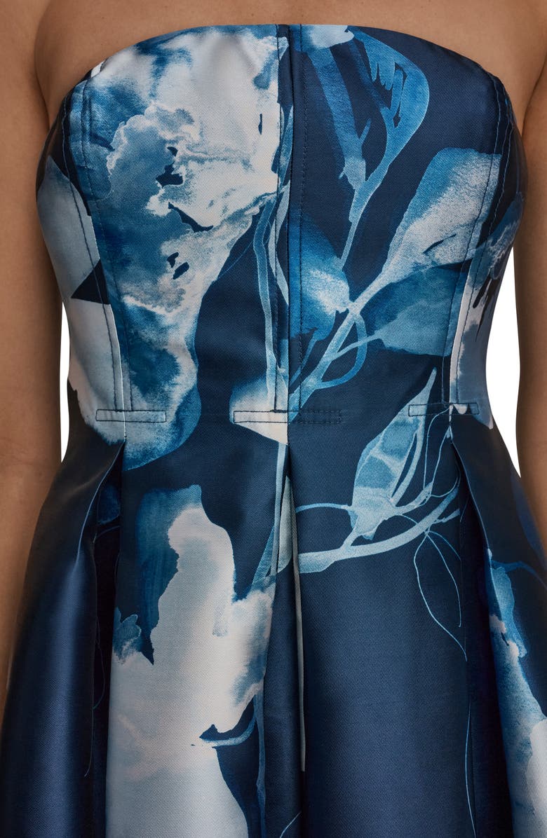 Donna Karan New York Floral Print Fit & Flare Party Dress, Alternate, color, Nightfall/ Washed Indigo Multi