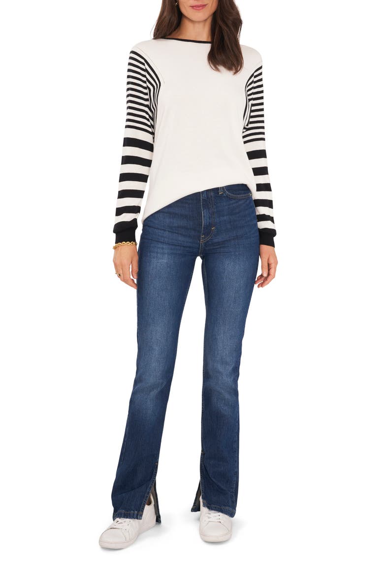 Stripe Sleeve Sweater, Alternate, color, ANTIQUE WHITE