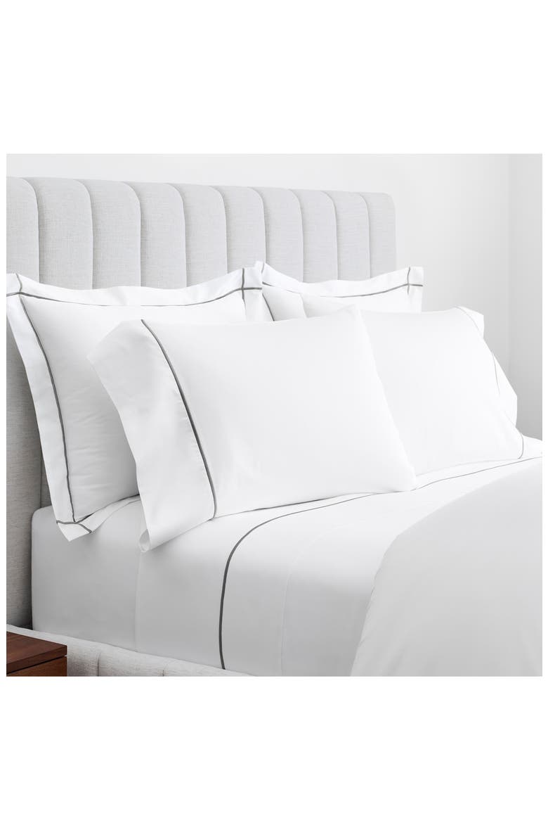 Embroidered 300 Thread Count Organic Cotton Sheet Set, Alternate, color, WHITE/ STONE
