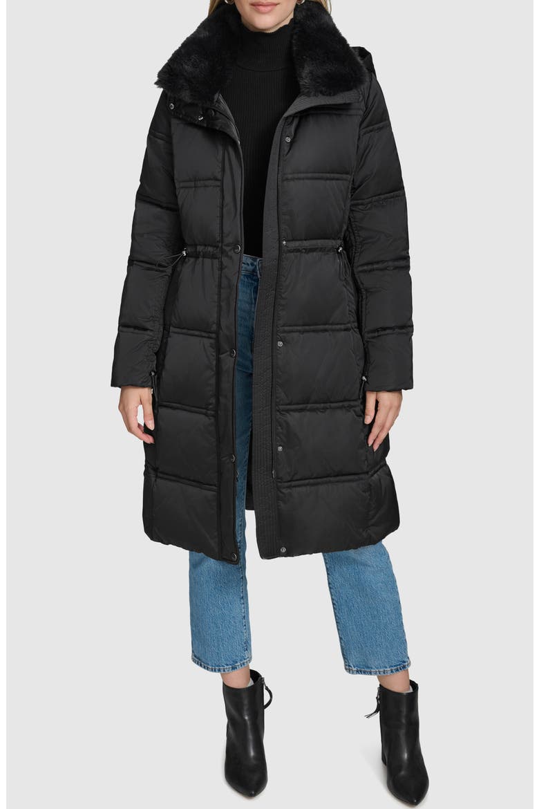 Emery Faux Fur Trim Down, Feather & Synthetic Fill Puffer Coat, Alternate, color, BLACK