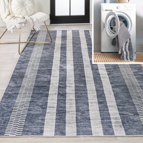 Vichy Geometric Striped Machine-Washable Area Rug