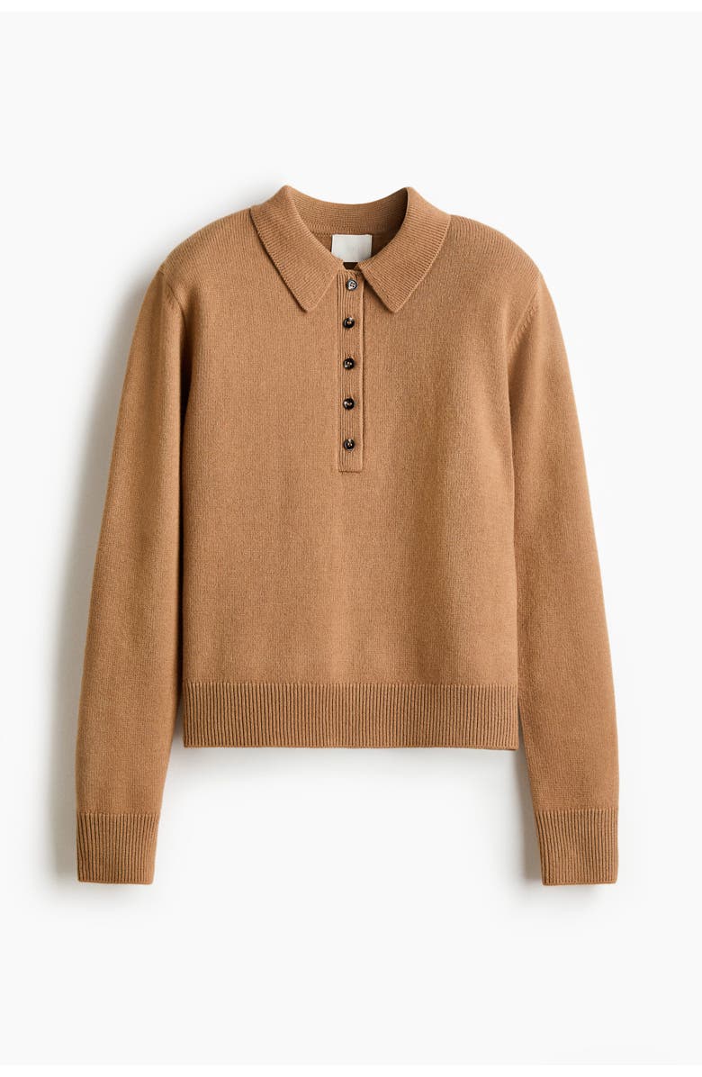 H&M Shoulder-pad Polo Jumper, Main, color, Dark Beige