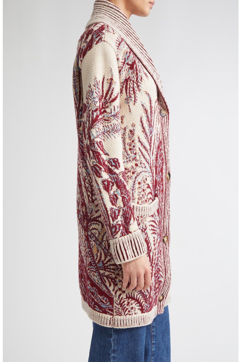 Paisley Wool & Cotton Longline Cardigan, Alternate, color, STAMPA F.DO BIANCO