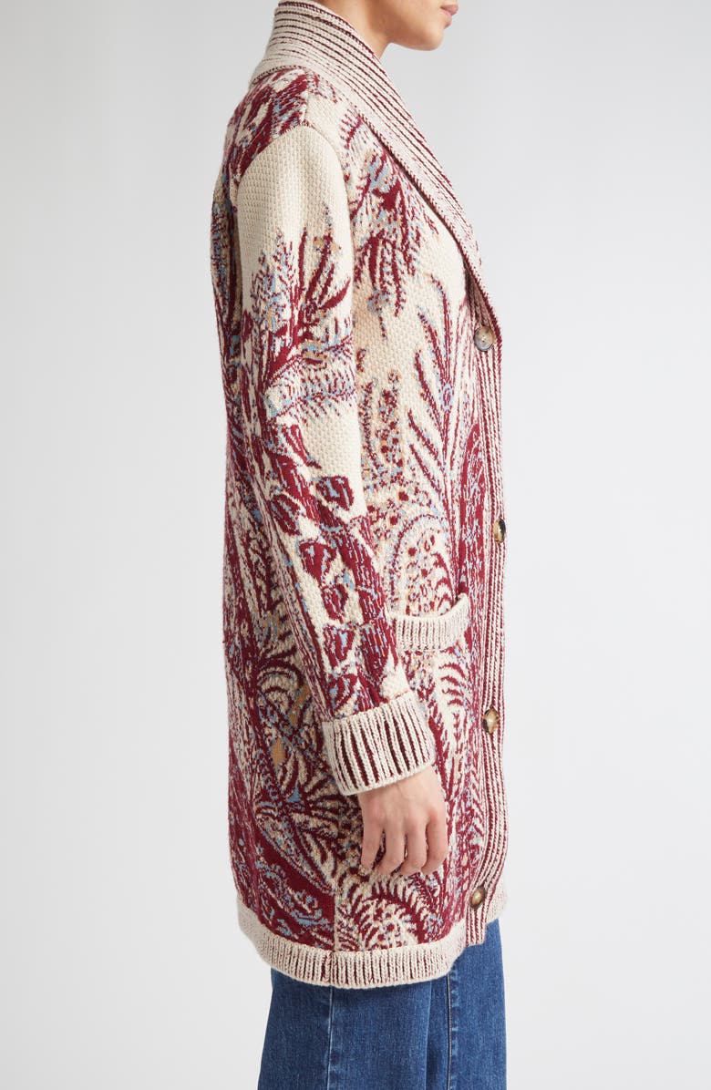 Etro Paisley Wool & Cotton Longline Cardigan, Alternate, color, Stampa F.do Bianco