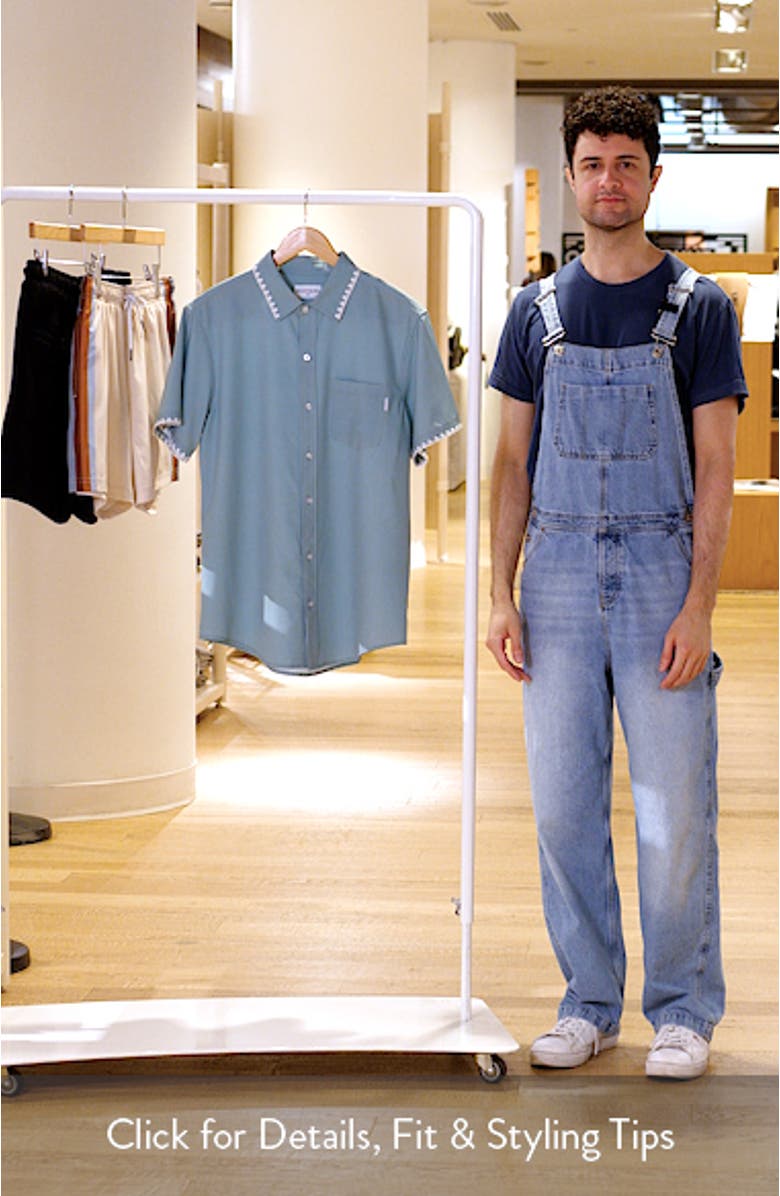 Crochet Trim Short Sleeve Performance Button-Up Shirt, sales video thumbnail