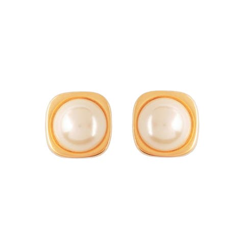 1980s Vintage Faux Pearl Square Earrings