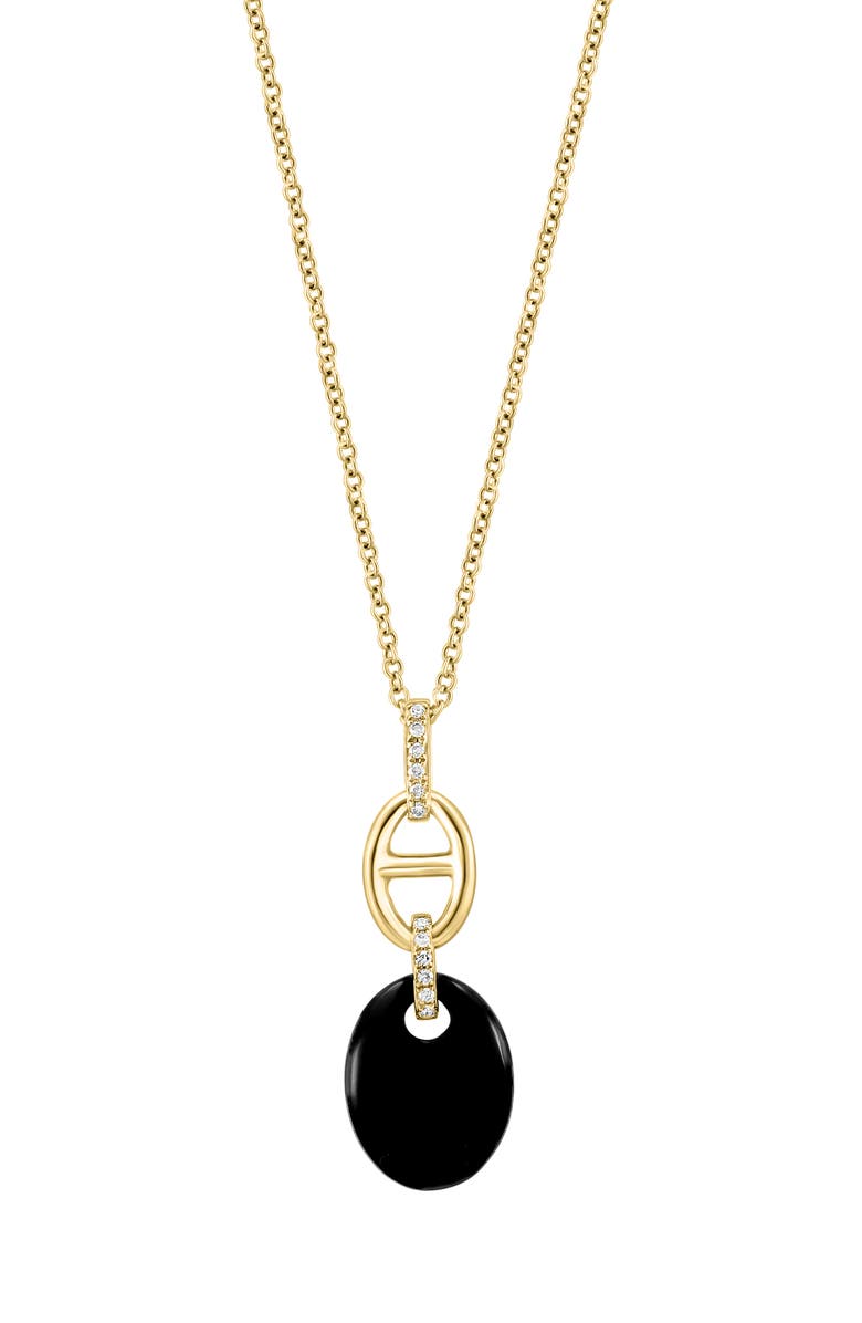 EFFY 14K Yellow Gold Pavé Diamond & Oval Onyx Pendant Necklace - 0.04 ct., Main, color, Black