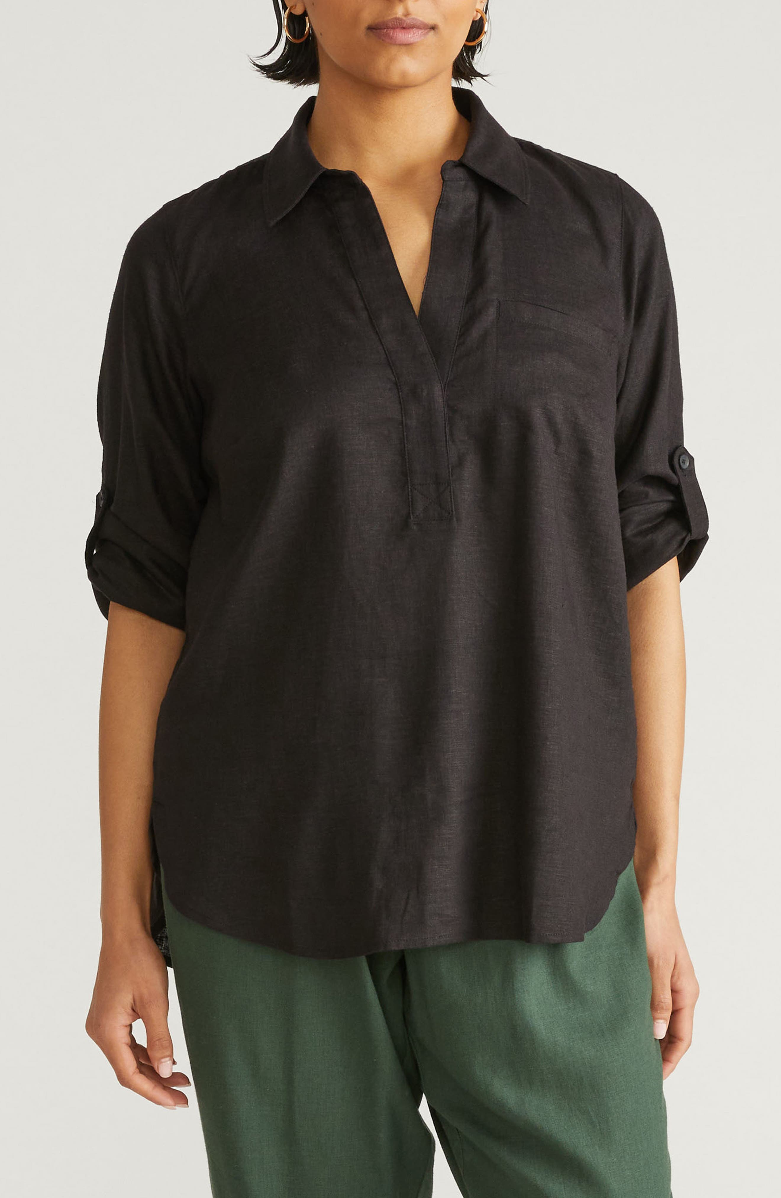 Button Back Linen Blend Polo