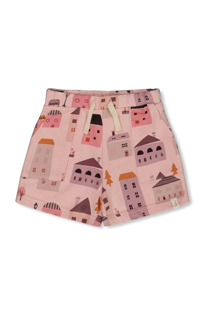 Deux par Deux Baby Girl's Printed French Terry Short Pink And Coral Houses, Main, color,