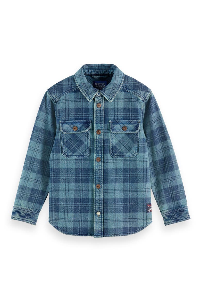 Kids' Washed Check Denim Overshirt, Main, color, INDIGO CHECK