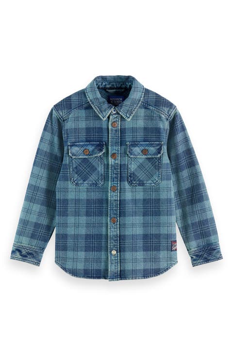 Kids' Washed Check Denim Overshirt (Big Kid)