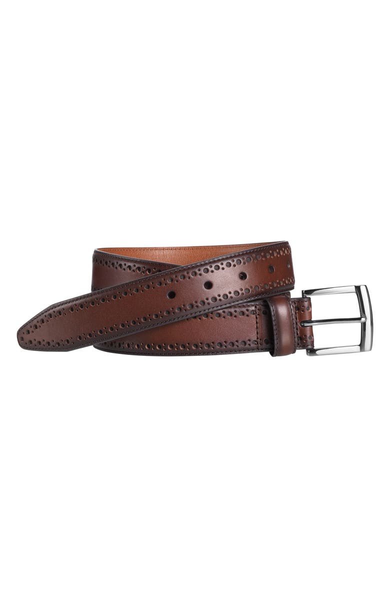 Johnston & Murphy Perforated Leather Belt, Alternate, color, Mahogany