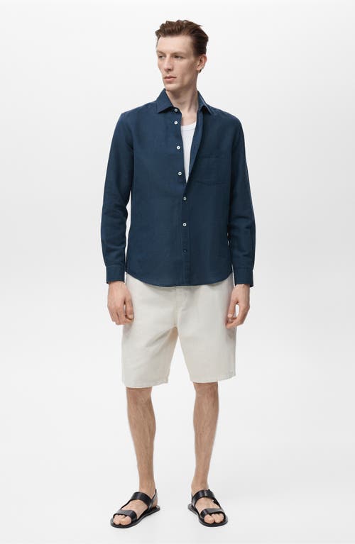 Mango Classic Fit Linen & Cotton Button-up Shirt In Blue