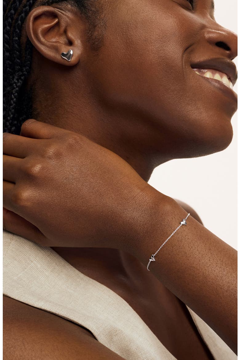 Heart Station Bracelet, Alternate, color, STERLING SILVER