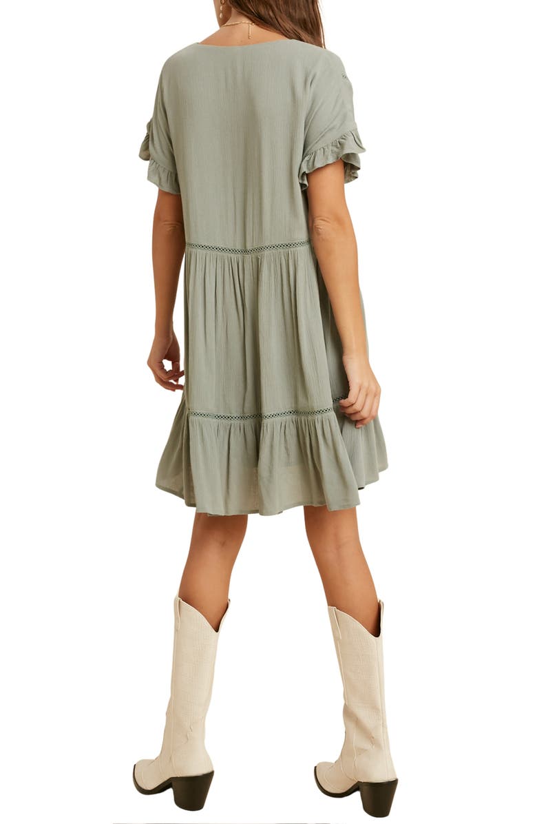 WISHLIST Short Sleeve Babydoll Dress, Alternate, color, Dark Sage