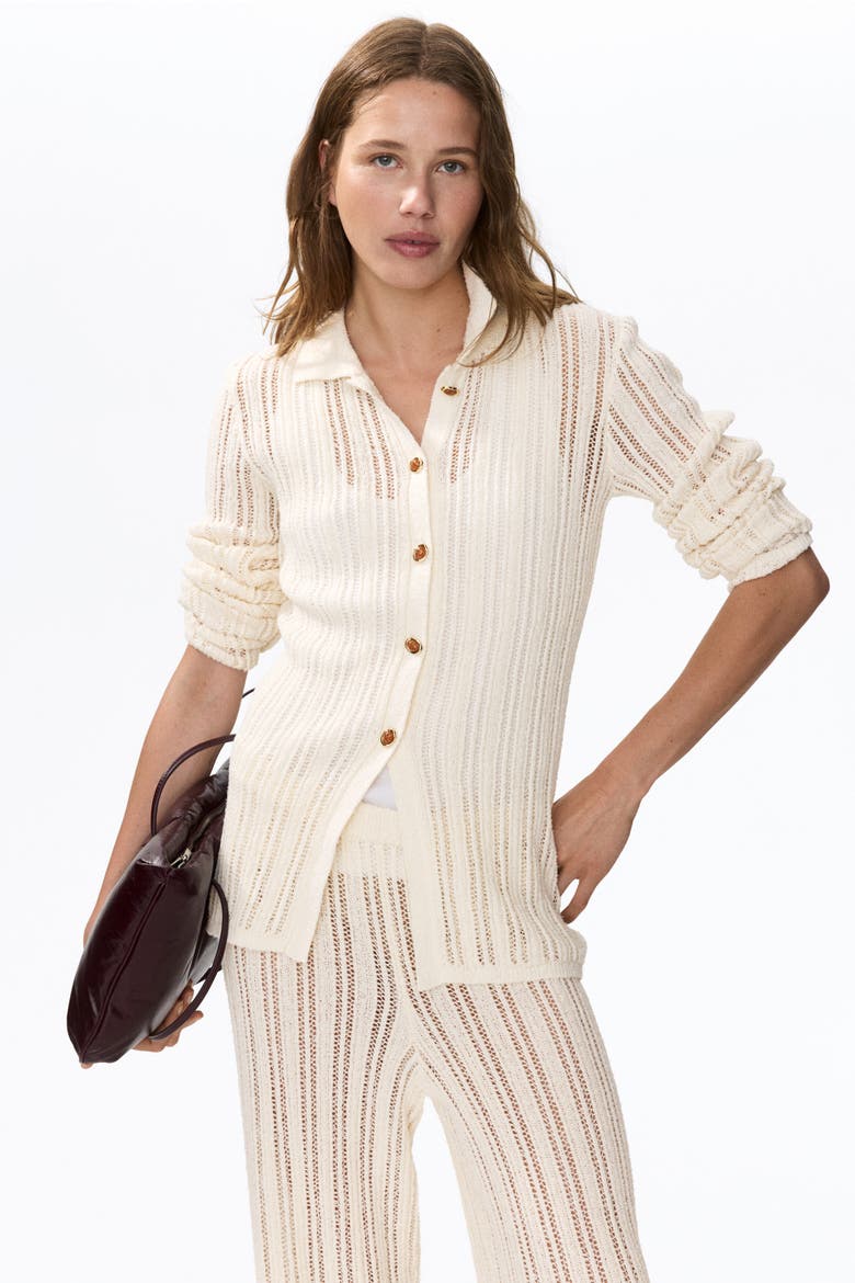 Crochet-look Shirt, Alternate, color, Light beige