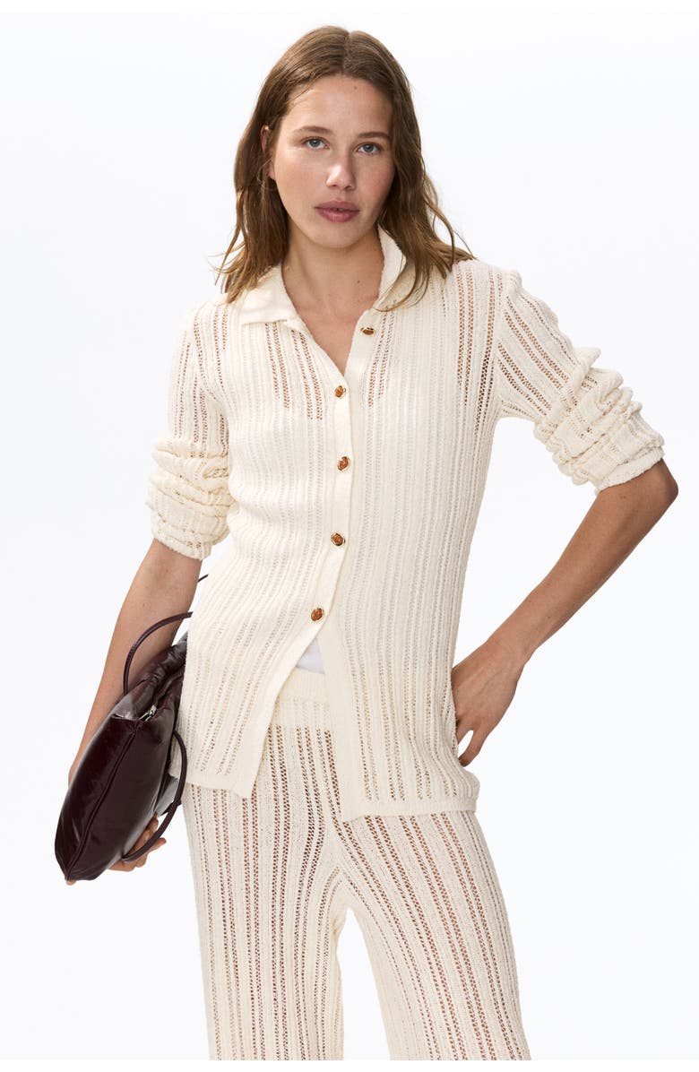 H&M Crochet-look Shirt, Alternate, color, Light Beige