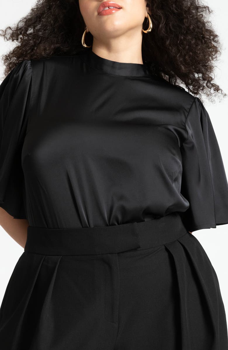 ELOQUII Flutter Sleeve Satin Blouse, Alternate, color,