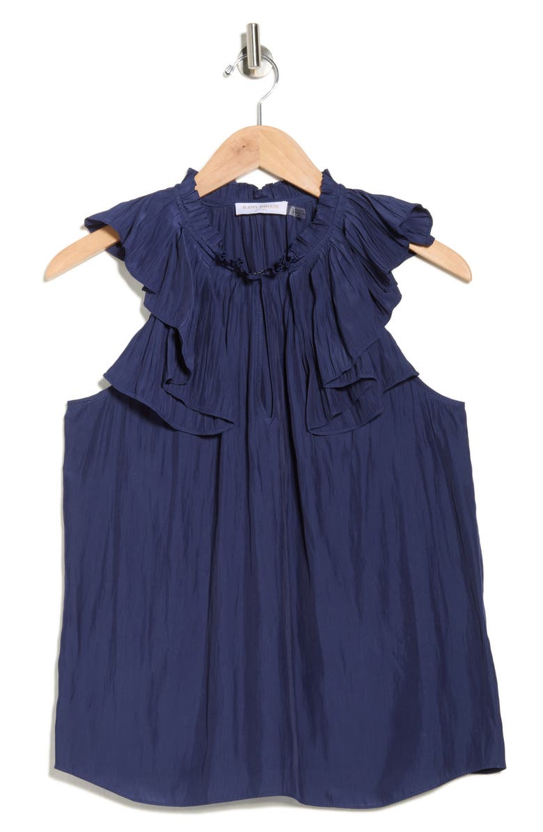 Ramy Brook Virgie Keyhole Ruffle Sleeveless Top, Alternate, color, Spring Navy