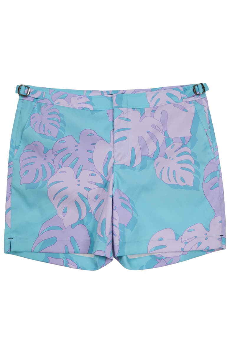 Lords of Harlech Monstera Floral Mens Tailored Swim Short, Alternate, color, Monstera Floral Teal