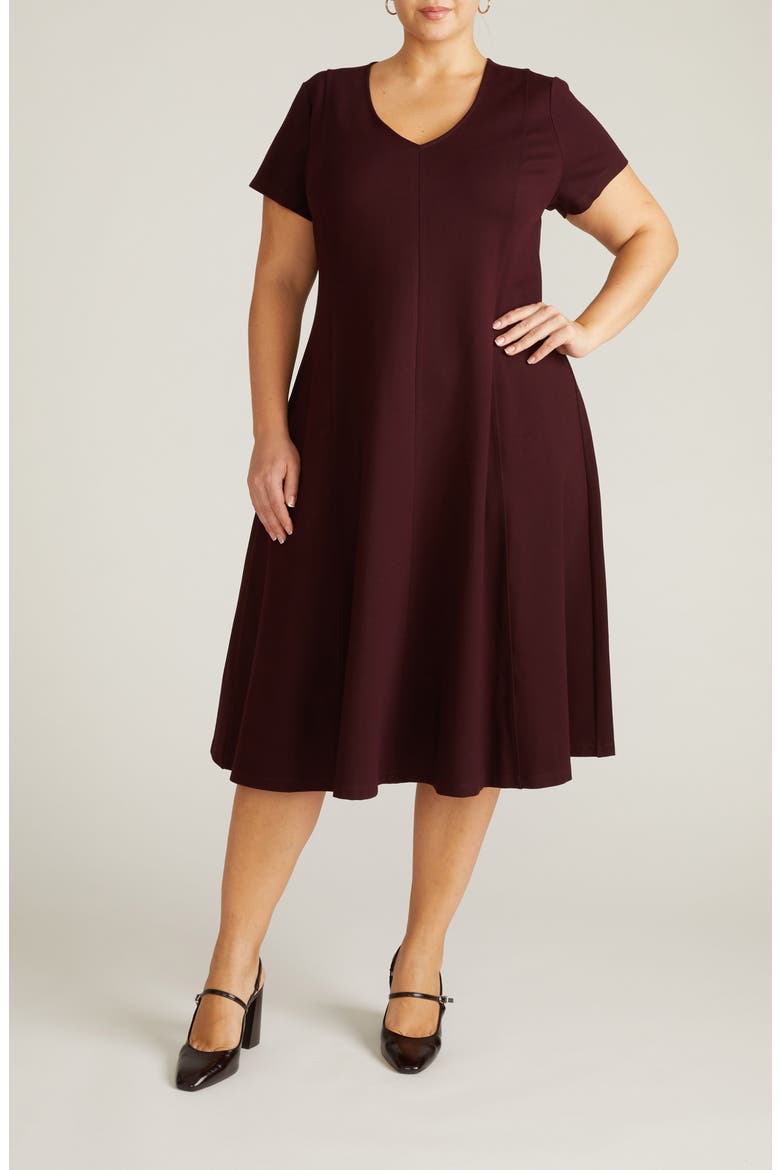 Lucinda Ponte Dress, Main, color, BLACK CHERRY RED