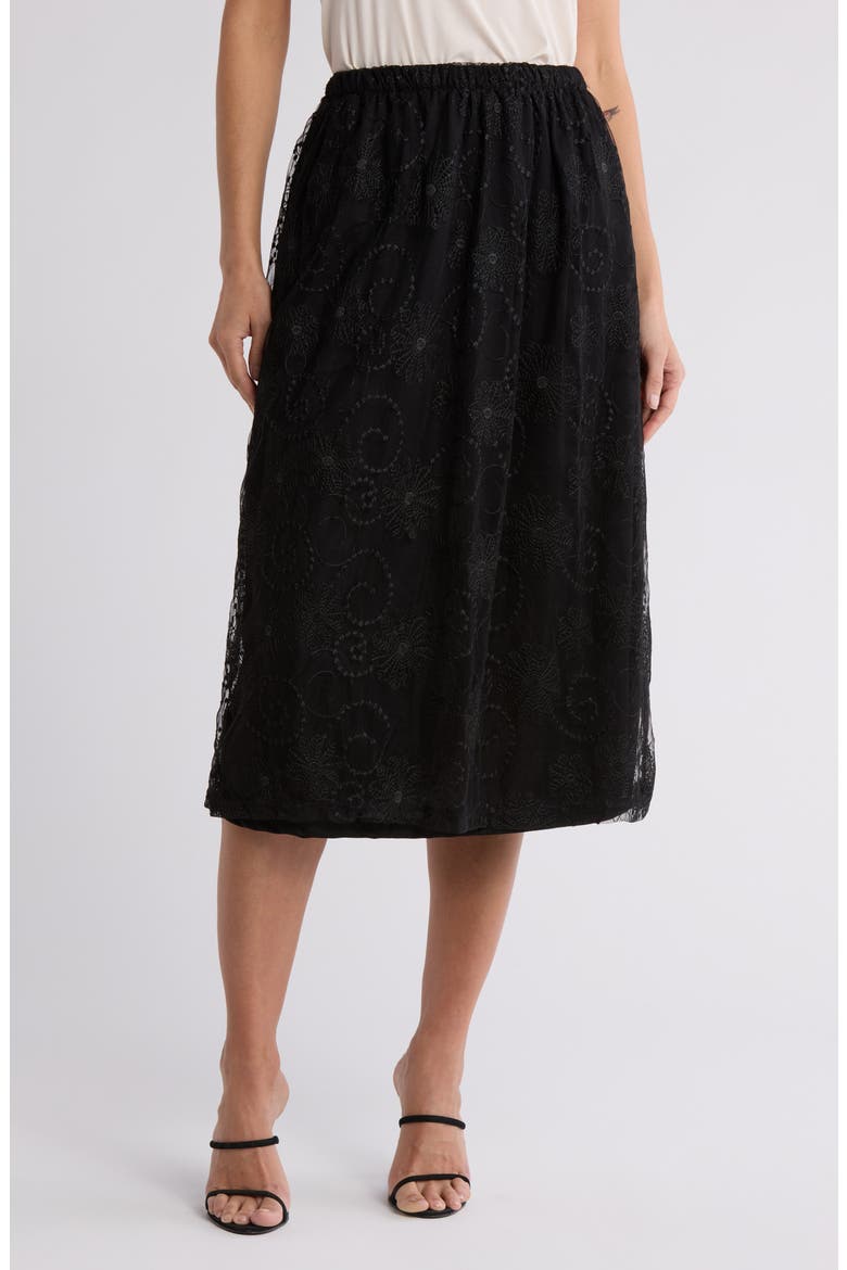 Embroidered Lace Skirt, Main, color, BLACK