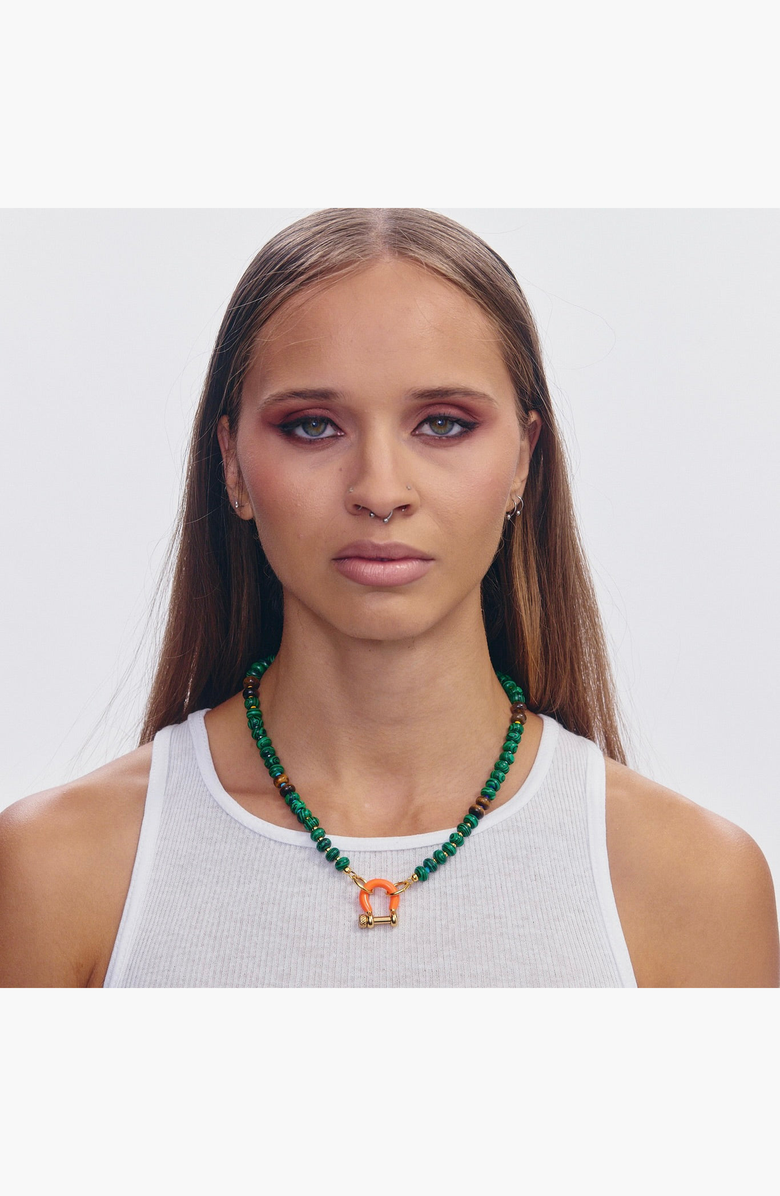 SHOP SPICY DAN Bean Gender Inclusive Malachite Tiger Eye Necklace, Alternate, color, Green