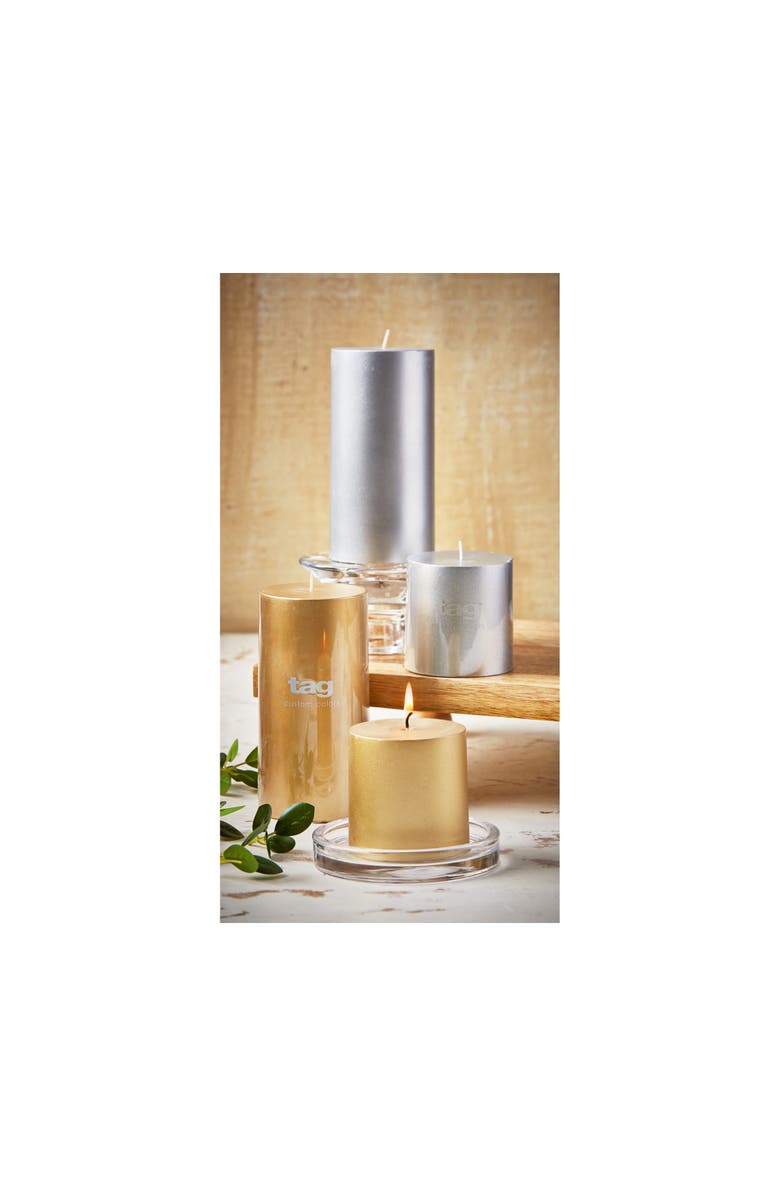 tag Gold Metallic Pillar Candle Unscented Long Burning Home Decor, Alternate, color, Gold
