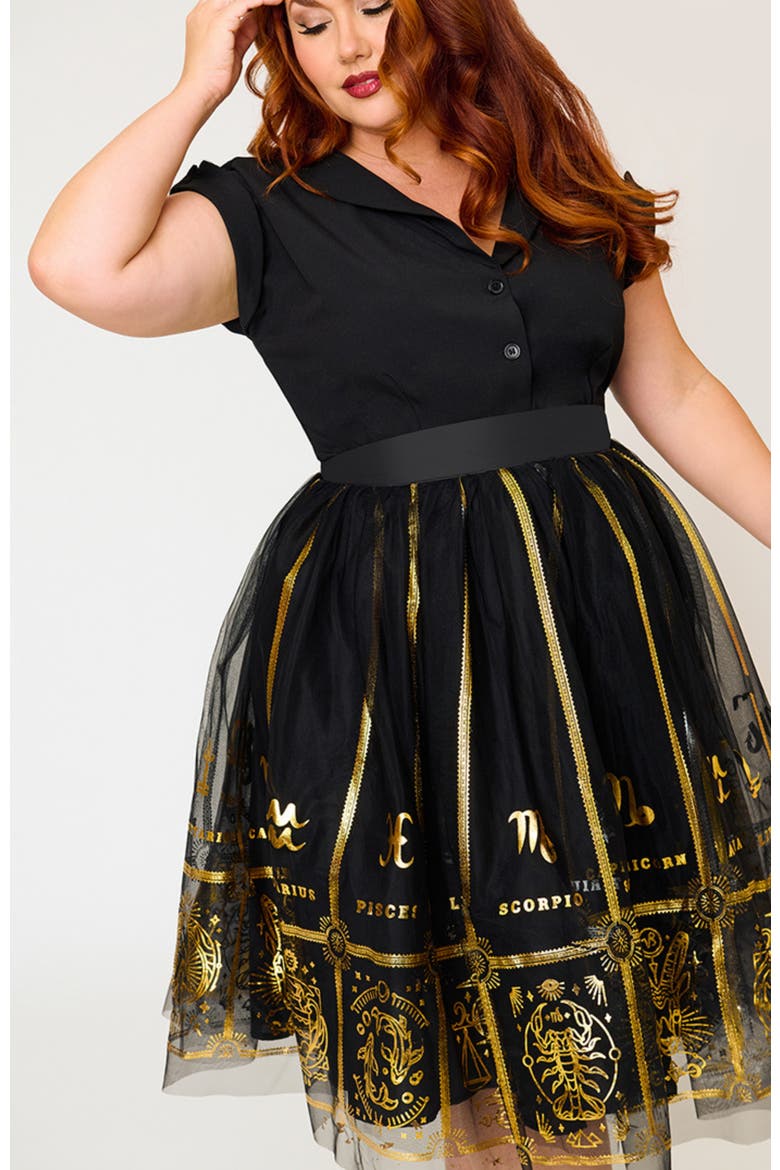 Plus Size Brilliance Swing Skirt, Alternate, color, Black Zodiac Sign Print