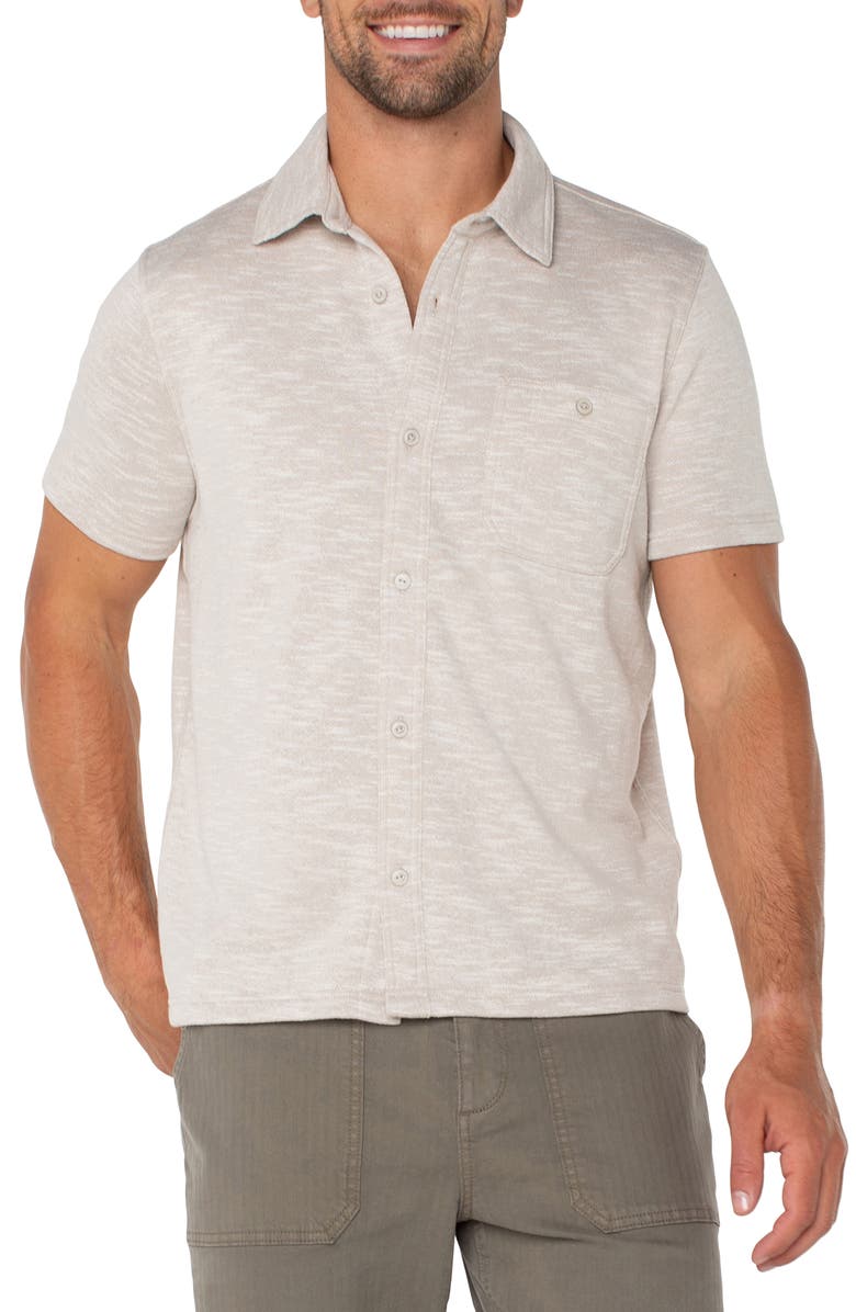 Liverpool Los Angeles Short Sleeve Slub Knit Button-Up Shirt, Main, color, 