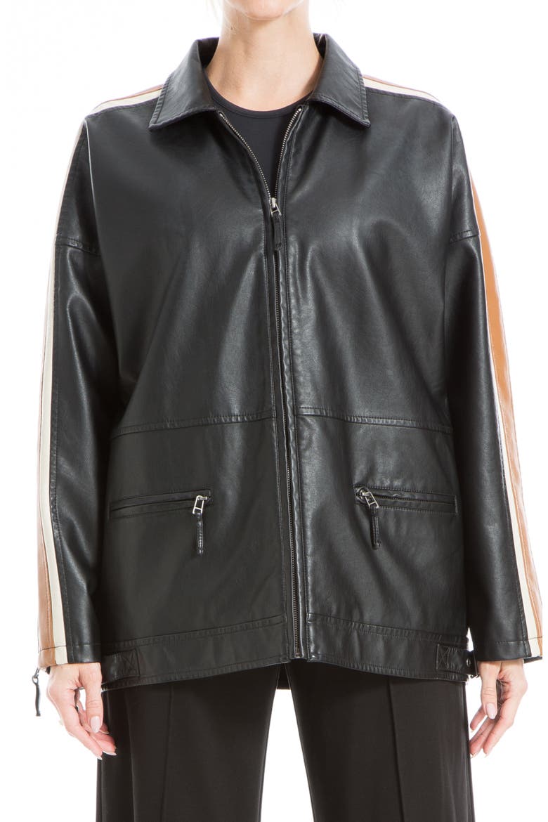 Racer Stripe Faux Leather Jacket, Alternate, color, BLACK VICUNA CREAM
