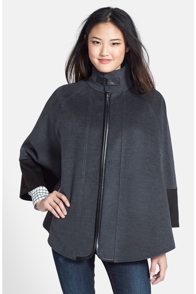 Faux Leather Trim Colorblock Cape, Main, color, CHARCOAL/ BLACK