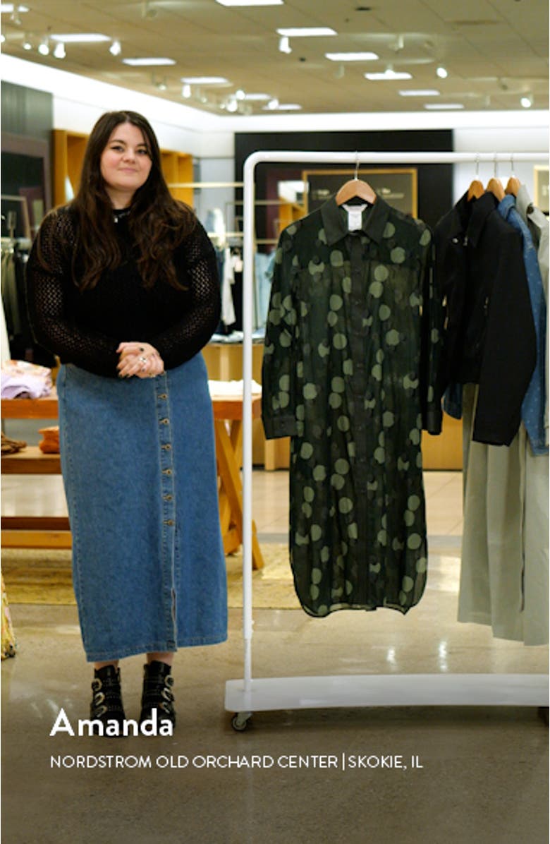 Vigile Print Tie Waist Long Sleeve Shirtdress, sales video thumbnail