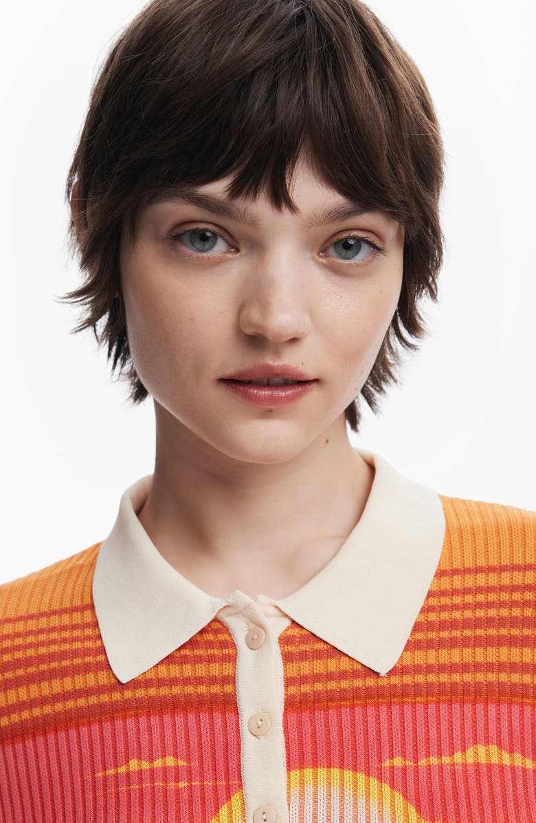 Desigual Stripe Scenic Rib Graphic Polo, Alternate, color, 