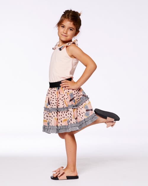 Deux Par Deux Little Girl's Organic Cotton Tank Top With Frill Pink And Black Butterfly In Pink With Black Butterfly