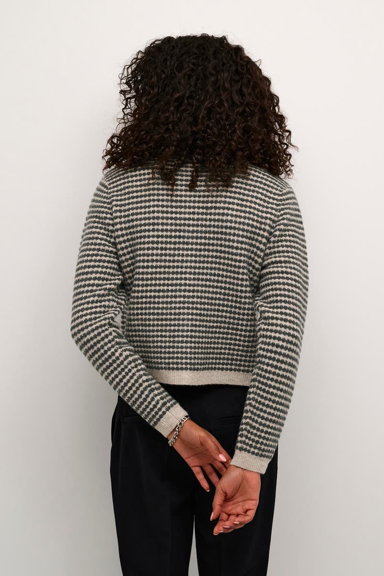 KAellery Button Round Neck Cardigan, Alternate, color, Feather Gray/ Black
