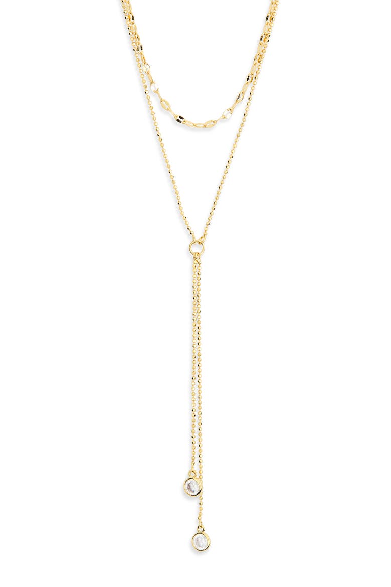 Cubic Zirconia Layered Y-Necklace, Main, color, CLEAR- GOLD
