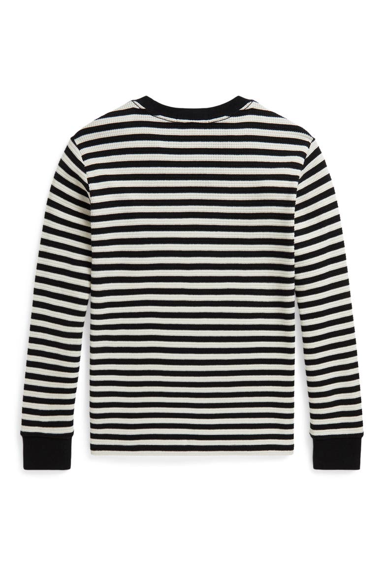 Kids' Waffle Knit Long Sleeve Shirt, Alternate, color, POLO BLACK/ CLUBHOUSE CREAM