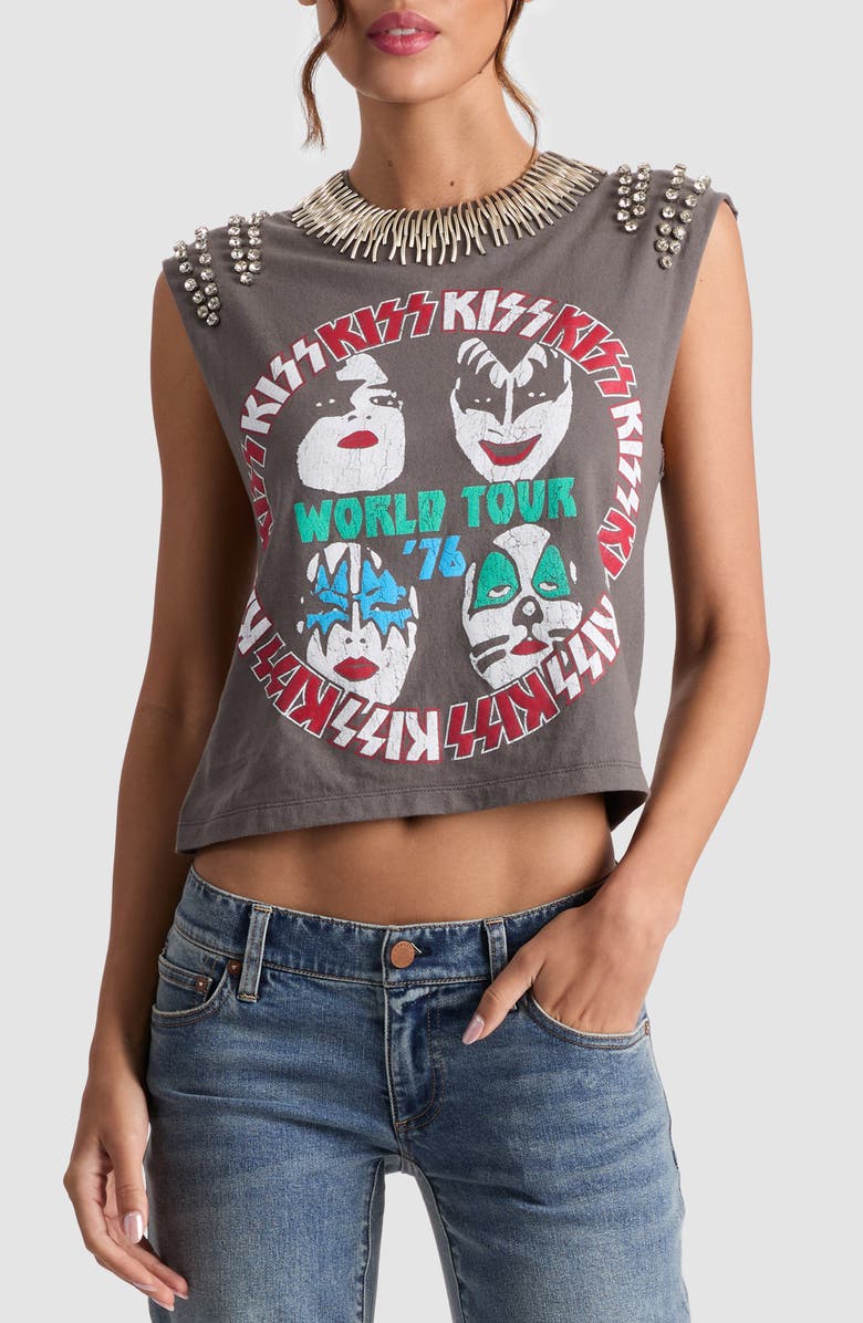 Alice + Olivia Micah Embellished Graphic Muscle Tee, Main, color, Kiss World Tour