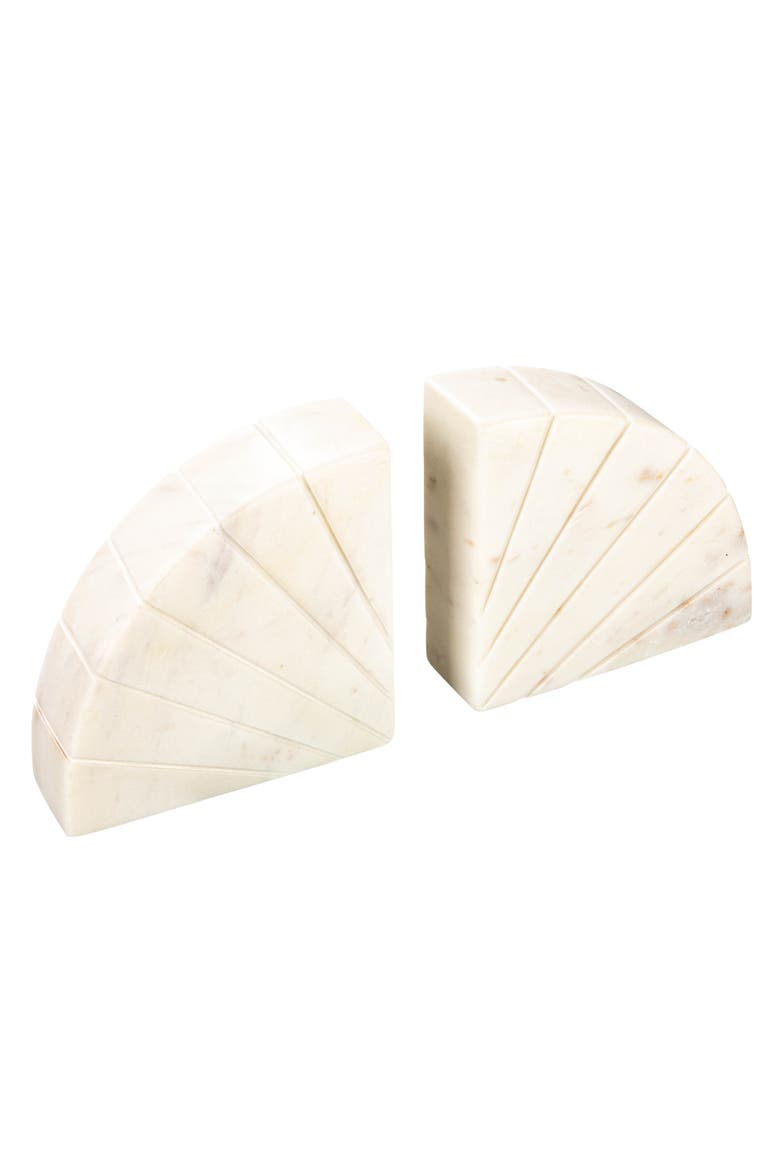 Modern Arched Semicircle Marble Bookends with Carved Detail, White, Set of 2, Main, color, White
