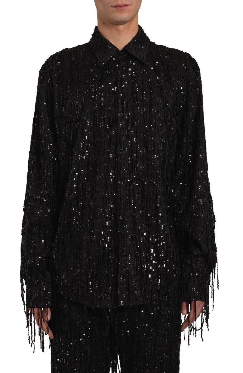 AMIRI Sequin Fringe Long Sleeve Button-Up Shirt | Nordstrom