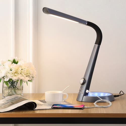 Jonathan Y Milton Contemporary Adjustable Dimmable Usb Charging Led Desk Lamp In Black