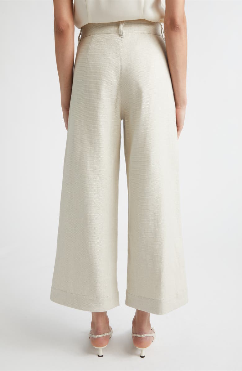 Max Mara Abissi Stretch Linen & Cotton Wide Leg Ankle Pants, Alternate, color, Ivory