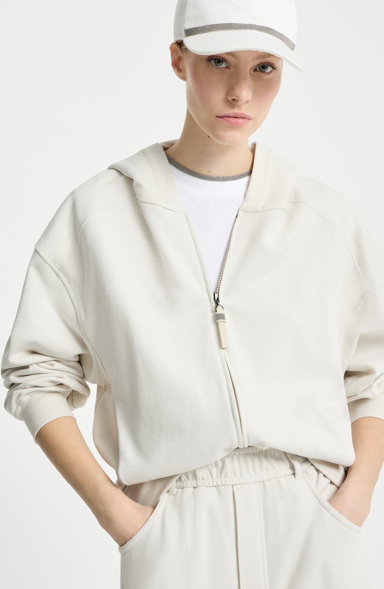 Brunello Cucinelli Smooth cotton French terry sweatshirt, Alternate, color, Milk