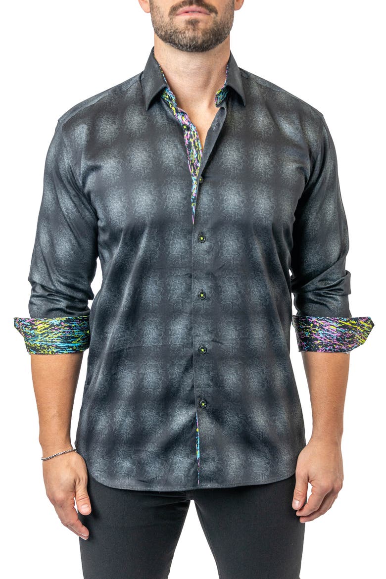 Fibonacci Carbon 17 Contemporary Fit Button-Up Shirt, Main, color, BLACK