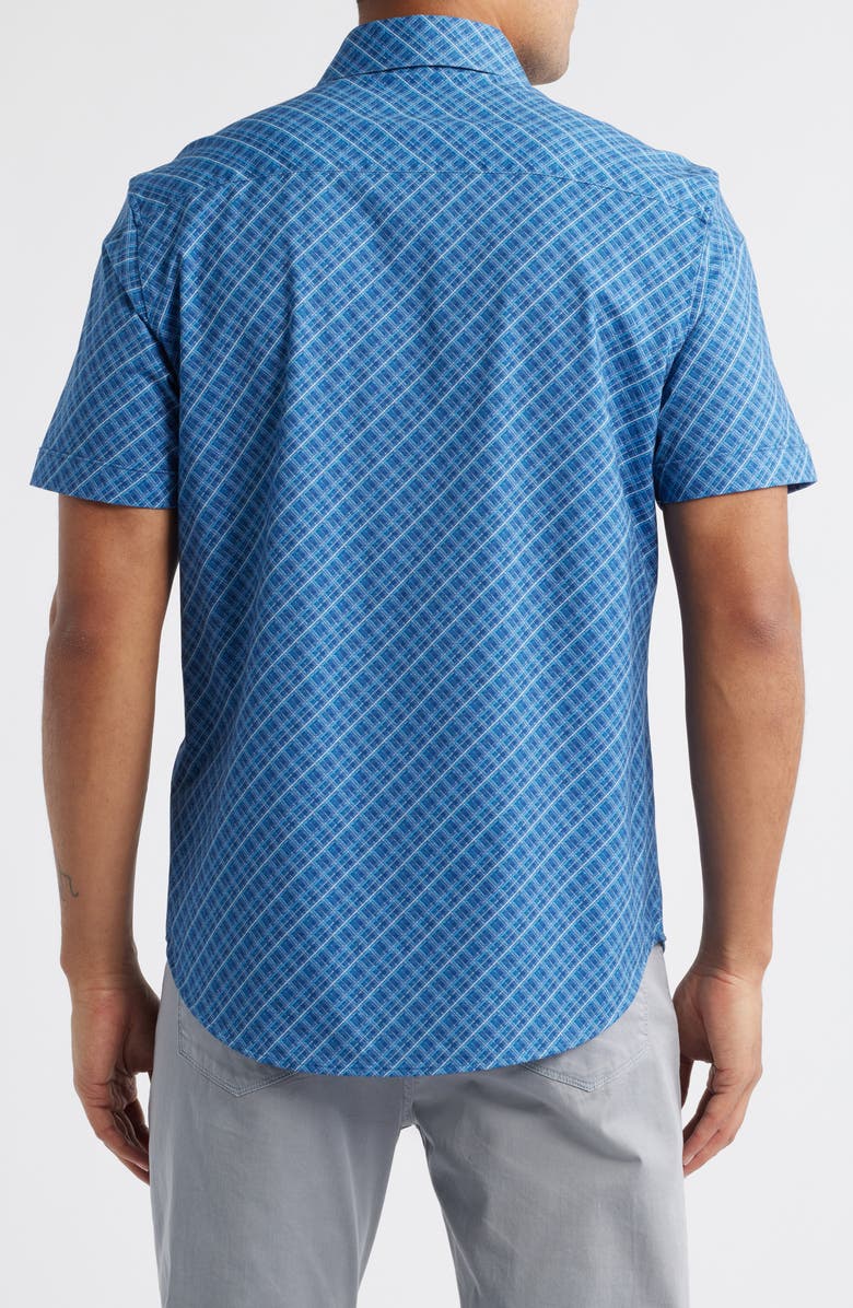 Bugatchi Miles OoohCotton<sup>®</sup> Tartan Print Short Sleeve Button-Up Shirt, Alternate, color, Night Blue