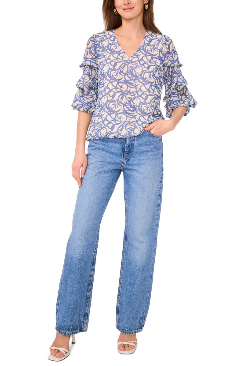 Vince Camuto Print Bubble Sleeve Top, Alternate, color, Deep River