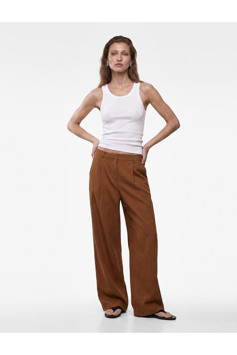 Linen Blend Pleated Tailored Wide Leg Pants, Main, color, BROWN